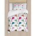 thumbnail image 1 of Sea Animals Decor Twin Size Duvet Cover Set, Colorful Dolphin Figures on White Background Ocean Marine Animal Illustration, Decorative 2 Piece Bedding Set with 1 Pillow Sham, Multi, by Ambesonne, 1 of 3