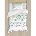 thumbnail image 1 of Sea Animals Decor Twin Size Duvet Cover Set, Dolphin Silhouettes Intelligent and Playful Fish Grace Marine Ocean Pattern, Decorative 2 Piece Bedding Set with 1 Pillow Sham, Multi, by Ambesonne, 1 of 3