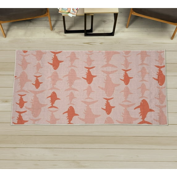 Sea Animals Decorative Rug, Monochrome Shark Illustration Fashion Maritime Illustration Aquatics, Quality Carpet for Bedroom Dorm and Living Room, 6 Sizes, Pale Peach, by Ambesonne