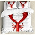 thumbnail image 1 of Sea Animals Duvet Cover Set, Boiled Lobster Shapeds Heart Fish Dinner Seafood Love Restaurant Menurt, Decorative 3 Piece Bedding Set with 2 Pillow Shams, King Size, Red, by Ambesonne, 1 of 3