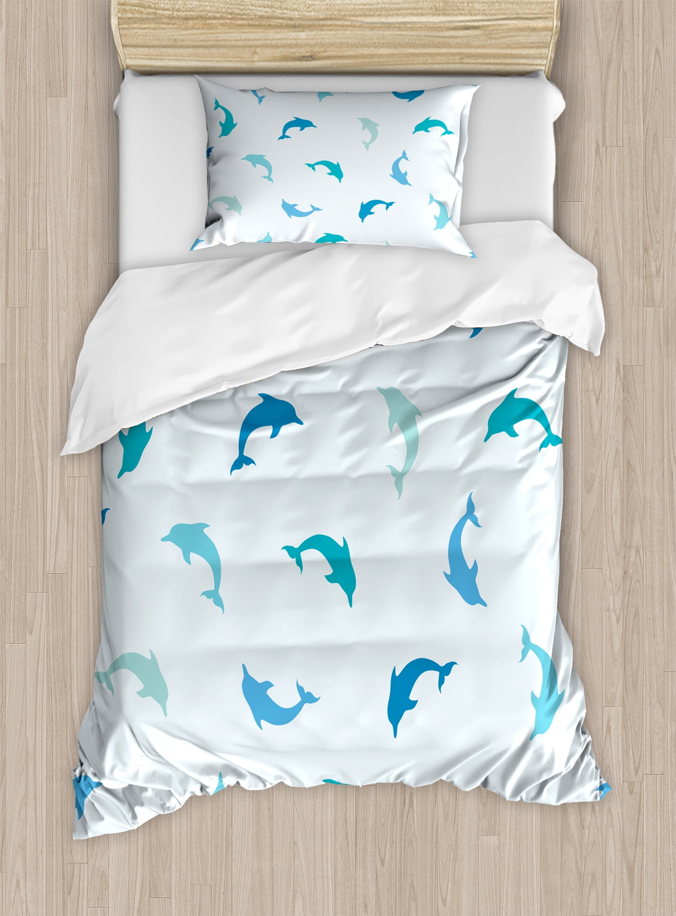 Twin Turquoise Blue Dolphin Print Duvet Cover Set