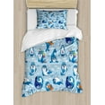 thumbnail image 1 of Sea Animals Duvet Cover Set, Seal Pup Aquatic Wildlife Friendly Hugging Water Bubbles, Decorative 2 Piece Bedding Set with 1 Pillow Shams, Twin Size, Blue White Marigold, by Ambesonne, 1 of 3