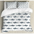 thumbnail image 1 of Sea Animals Duvet Cover Set, Sharks Swimming Horizontal Silhouettes Powerful Dangerous Wild Life, Decorative 3 Piece Bedding Set with 2 Pillow Shams, Calking Size, Charcoal Grey White, by Ambesonne, 1 of 3