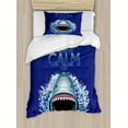 thumbnail image 1 of Sea Animals Duvet Cover Set Twin Size, Keep Calm and Shark Jaws Attack Predators Hunter Dangerous Wild Aquatic Nature, Decorative 2 Piece Bedding Set with 1 Pillow Sham, Blue White, by Ambesonne, 1 of 3