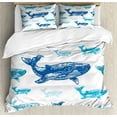 thumbnail image 1 of Ambesonne Whale Duvet Cover Sets, Ocean Animals Colorful, 2-Queen, Blue White, 1 of 3