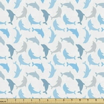 Ambesonne Ocean Fabric by the Yard Upholstery, Jumping Dolphin, 3 Yards, White Blue Grey