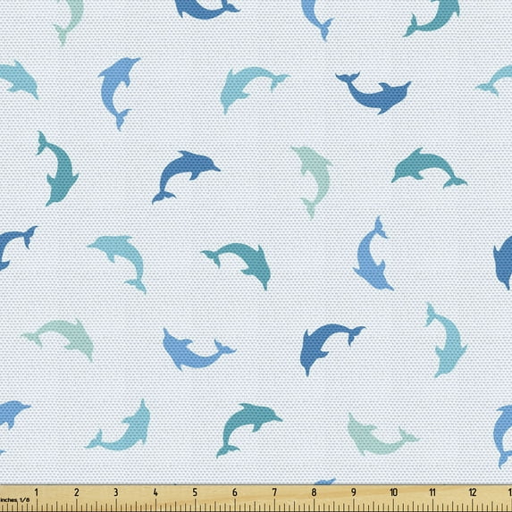 Ambesonne Turquoise Fabric by the Yard Upholstery, Jumping Mammals, 5 Yards, Turquoise Blue Navy