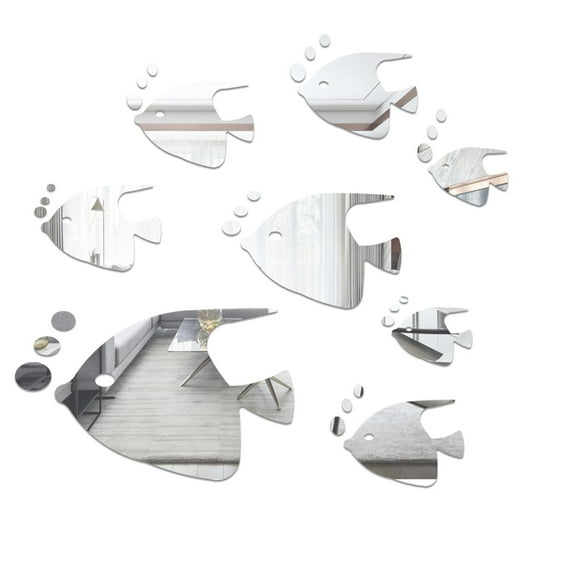 Sea Animals Fishes Theme Waterproof Acrylic Mirror Wall Decor Stickers Removable Dog Diy Sticky Mural Stickers Decals For Living Room Kid Baby Bedroom Bathroom Wall Stickers Home Decor