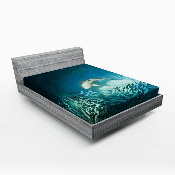 Ambesonne Fish Fitted Sheet, Animals Teal Wildlife, Full Size, Teal Beige