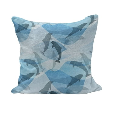 Sea Animals Fluffy Throw Pillow Cushion Cover, Dolphin Fish Pattern Silhouette Under The Sea Waves in Contemporary Design, Rectangle Accent Pillow Case, 36" x 16", Blue and Grey, by Ambesonne