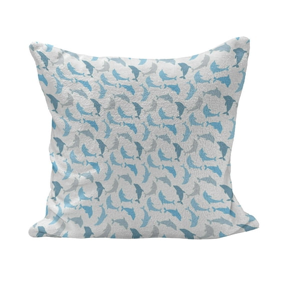 Sea Animals Fluffy Throw Pillow Cushion Cover, Dolphin Fish Underwater Ocean Marine Natural Life Delphinoid Art, Rectangle Accent Pillow Case, 26" x 16", White Blue Grey, by Ambesonne