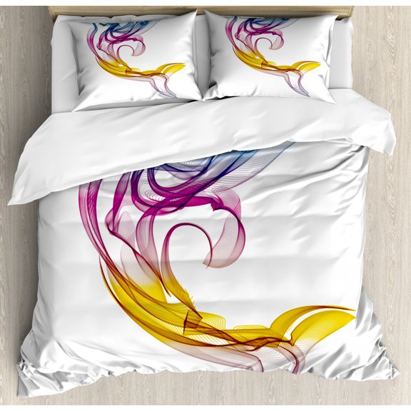 Sea Animals King Size Duvet Cover Set, Dolphin Figure with Ornamentals Abstract Art Aquatic Animal Illustration Image, Decorative 3 Piece Bedding Set with 2 Pillow Shams, Multicolor, by Ambesonne