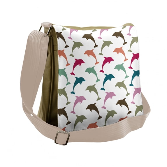 Sea Animals Messenger Bag, Colorful Dolphins Art, Unisex Cross-body, by Ambesonne