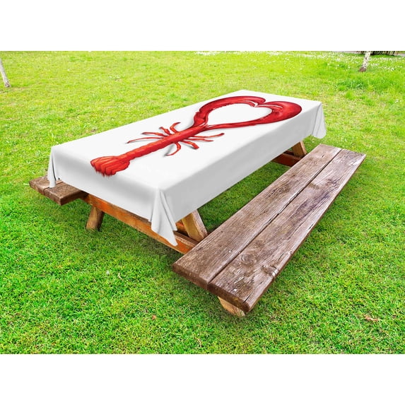 Sea Animals Outdoor Tablecloth, A Boiled Lobster Shaped as A Heart Symbol Fish Dinner Seafood Love Restaurant Menu Art, Decorative Washable Fabric Picnic Tablecloth, 58 X 120 Inches, Red, by Ambesonne