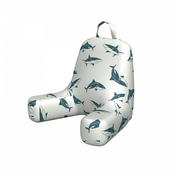 Sea Animals Reading Pillow Cover, Repeated Cartoon Sharks Swimming to Different Directions Pattern, Unstuffed Printed Bed Rest Case from Soft Fabric, Small, Slate Blue and Eggshell, by Ambesonne