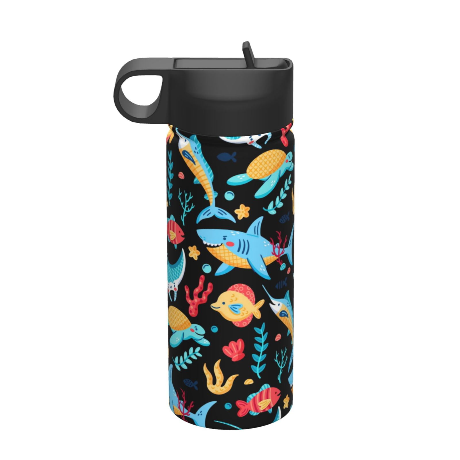 Sea Animals Shark Fish Turtle 18 oz Water Bottle with Straw Lid