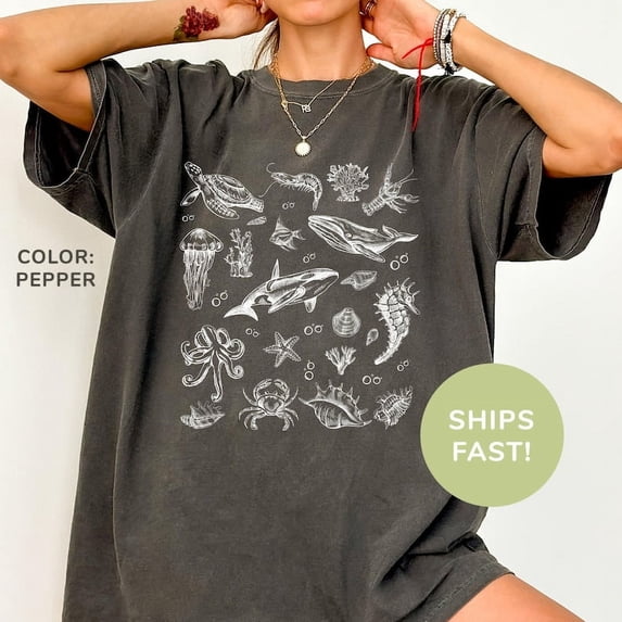Sea Animals Shirt, Coastal Shirt, Sea Life Shirt, Ocean Nature Shirt, Beach Shirt, Ocean Lover Gift, Shirt For Women