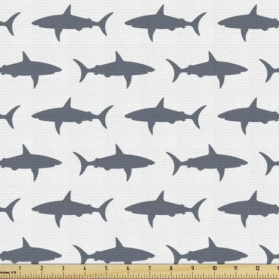 Ambesonne Shark Fabric by the Yard Upholstery, Swimming Wild Fishes, 2 Yards, Charcoal Grey White