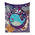 thumbnail image 1 of Sea Animals Soft Flannel Fleece Blanket, Cartoon Illustration with Smiling Whale in Bubble Water Waves Starfish Coral, Cozy Plush for Indoor and Outdoor Use, 70" x 90", Purple Aqua, by Ambesonne, 1 of 6