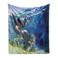 thumbnail image 1 of Sea Animals Soft Flannel Fleece Blanket, Playful California Sea Lions Swimming in Clear Water Undersea World Theme, Cozy Plush for Indoor and Outdoor Use, 50" x 60", Navy Blue Lime, by Ambesonne, 1 of 5