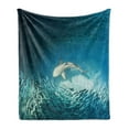 thumbnail image 1 of Sea Animals Soft Flannel Fleece Blanket, Shark and Small Fish Ocean Wilderness Waterscape Wildlife Nature Theme Picture, Cozy Plush for Indoor and Outdoor Use, 50" x 60", Teal Beige, by Ambesonne, 1 of 5
