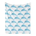 thumbnail image 1 of Sea Animals Soft Flannel Fleece Throw Blanket, Aquatic Dolphin Leaf Ornamentals Abstract Artwork Playful Fish, Cozy Plush for Indoor and Outdoor Use, 60" x 80", Blue White, by Ambesonne, 1 of 5