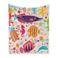 thumbnail image 1 of Sea Animals Soft Flannel Fleece Throw Blanket, Art Fish Seahorse Starfish Dolphin Coral Underwater Life Kids, Cozy Plush for Indoor and Outdoor Use, 50" x 60", Multicolor, by Ambesonne, 1 of 5