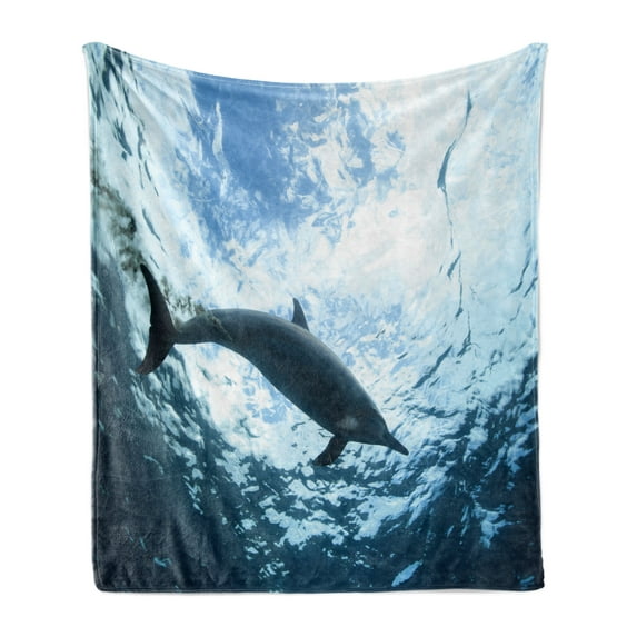Sea Animals Soft Flannel Fleece Throw Blanket, Bottlenose Dolphin Poops in Ocean Maritime Underwater Aquatic Wildlife Theme, Cozy Plush for Indoor and Outdoor Use, 50" x 70", Blue Grey, by Ambesonne