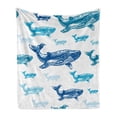 thumbnail image 1 of Sea Animals Soft Flannel Fleece Throw Blanket, Colorful Realistic Engraved Style of Whale Animals Dangerous Creature Print, Cozy Plush for Indoor and Outdoor Use, 50" x 60", Blue White, by Ambesonne, 1 of 5