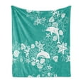 thumbnail image 1 of Sea Animals Soft Flannel Fleece Throw Blanket, Dolphins Flowers Sea Floral Pattern Starfish Coral Seashell Composition, Cozy Plush for Indoor and Outdoor Use, 60" x 80", Sea Green White, by Ambesonne, 1 of 5