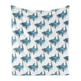 thumbnail image 1 of Sea Animals Soft Flannel Fleece Throw Blanket, Fierce Predator Wild Shark Swimming Sharp Teeth Bite Nautical Theme Pattern, Cozy Plush for Indoor and Outdoor Use, 60" x 80", Blue White, by Ambesonne, 1 of 5