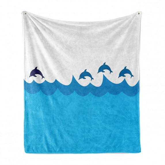 Sea Animals Soft Flannel Fleece Throw Blanket, Lead and 3 Dolphins Shadow on Waves Oceanlife Maritime Theme Image, Cozy Plush for Indoor and Outdoor Use, 50" x 60", Blue Turquoise, by Ambesonne