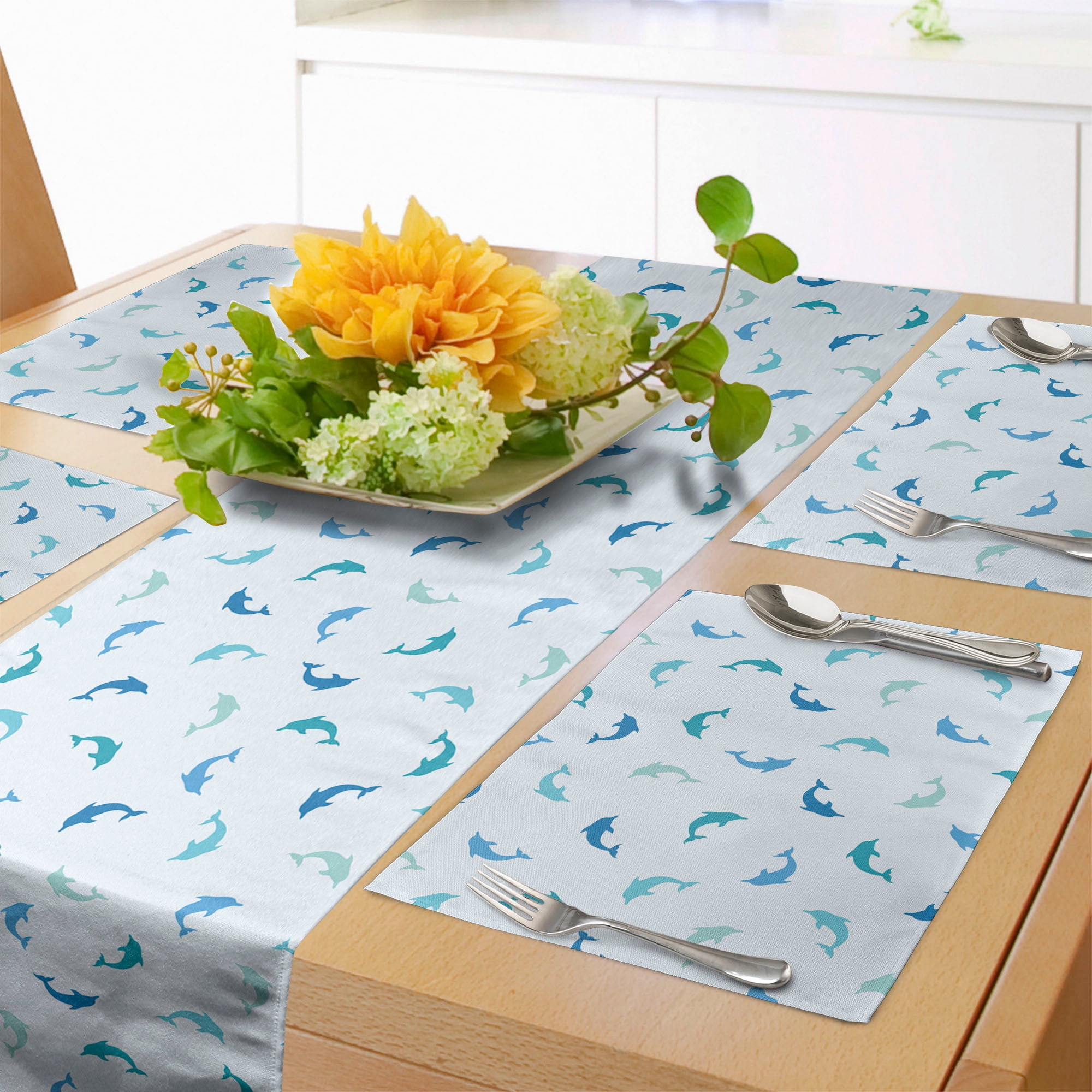 Sea Animals Table Runner & Placemats, Leaping and Playing Dolphin