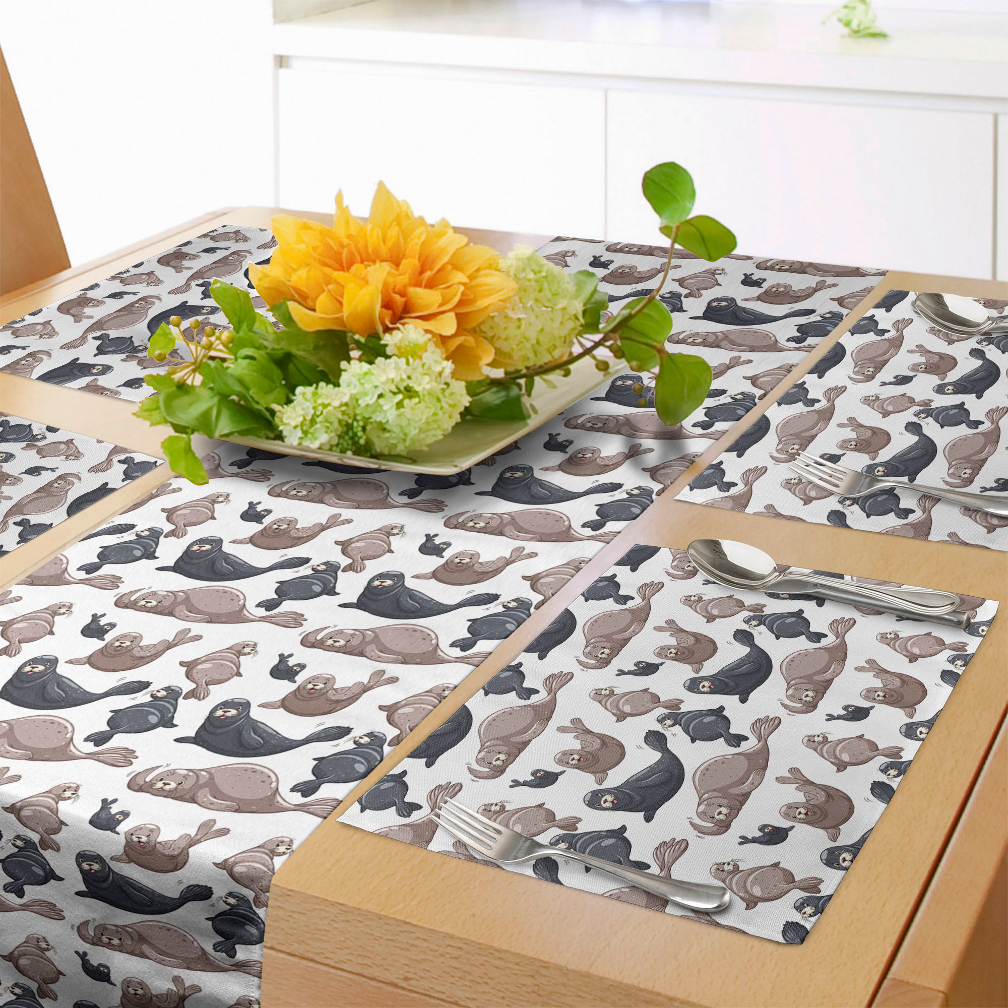Sea Animals Table Runner & Placemats, Seals Illustration Sea Lion
