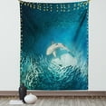thumbnail image 1 of Sea Animals Tapestry, Shark and Small Fish Ocean Wilderness Waterscape Wildlife Nature Theme Picture, Wall Hanging for Bedroom Living Room Dorm Decor, 60W X 80L Inches, Teal Beige, by Ambesonne, 1 of 5