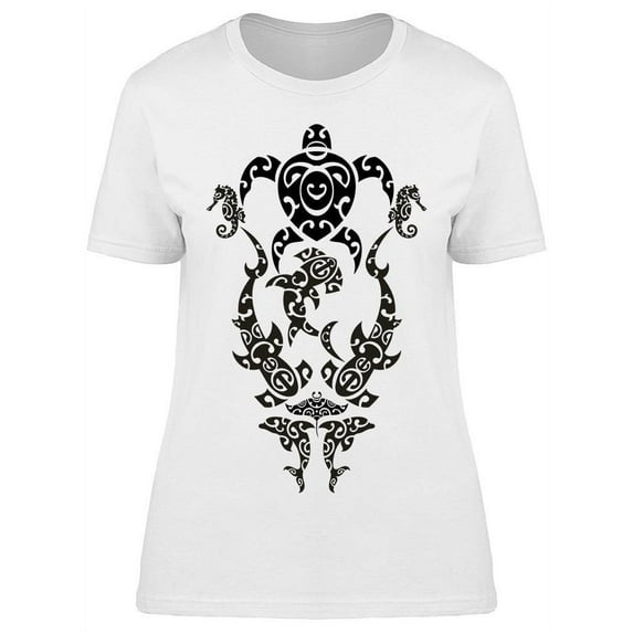 Sea Animals Tattoo Art T-Shirt Women -Image by Shutterstock, Female 3X-Large