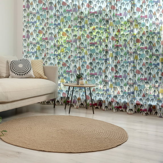 Sea Animals Tulle Curtains with Rod Pocket, Pattern Penguins in Colorful Hats and Scarfs Cold Winter Fun Art, Sheer Drape for Wedding Party 2 Panels, 7 Sizes, Multicolor, by Ambesonne