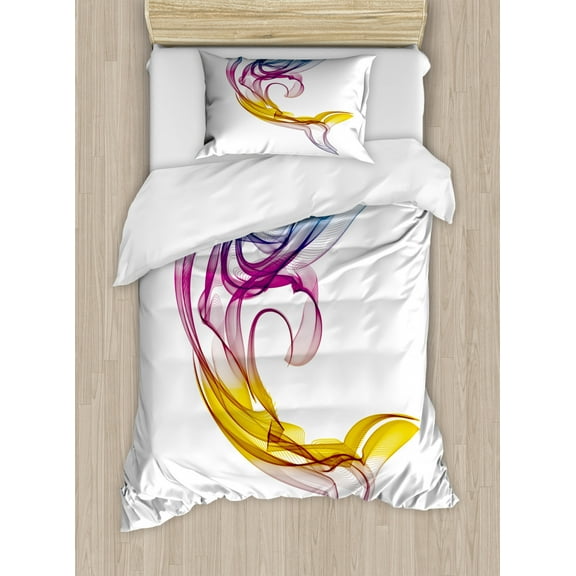 Sea Animals Twin Size Duvet Cover Set, Dolphin Figure with Ornamentals Abstract Art Aquatic Animal Illustration Image, Decorative 2 Piece Bedding Set with 1 Pillow Sham, Multicolor, by Ambesonne