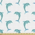 thumbnail image 1 of Ambesonne Aqua Fabric by the Yard Upholstery, Jumping Dolphin Mammals, 5 Yards, Aqua White, 1 of 4
