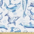 thumbnail image 1 of Ambesonne Ocean Life Fabric by the Yard Upholstery, Sketch of Dolphins, 5 Yards, Turquoise White, 1 of 4