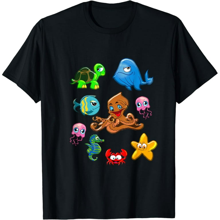 Sea Animals Whale Octopus Starfish Crab T-Shirt For Toddlers Sea Animals Whale Octopus Starfish Crab T-Shirt For Toddlers