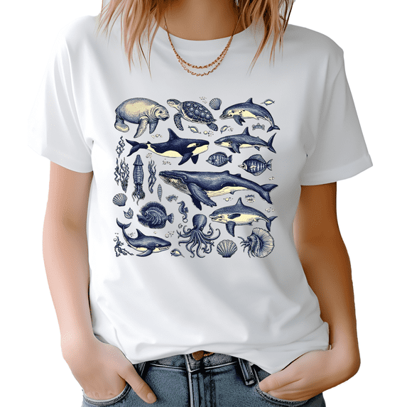 Sea Animals Women's Short Sleeve Graphic T-Shirt 1 Pcs Tee 100% Heavy Cotton - Comfortable Crew Neck, Soft Tees Casual Tops