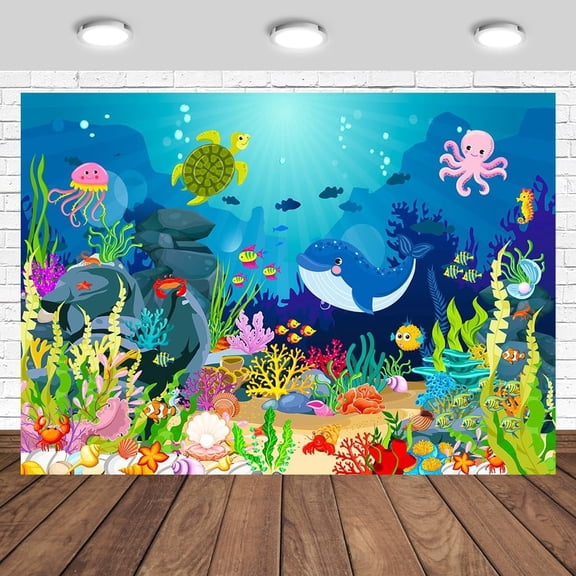 Under The Sea Backdrop Ocean Theme Whale Birthday Background Underwater Turtle Seaweed Baby Shower Party Decorations Banner Supplies Photo Booth Props