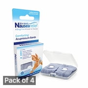 Sea-Band Acupressure Wrist Bands for Nausea Relief, Drug Free Motion and Morning Sickness Relief, Reusable Washable, 1 Pair Pack of 4
