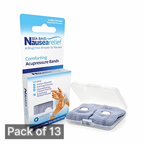 Sea-Band Anti-Nausea Acupressure Wristband for Motion & Morning Sickness, 1 Pair, Gray (Pack of 13)