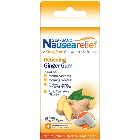 Sea-Band Anti-Nausea Ginger Gum 24 Each (Pack of 4)