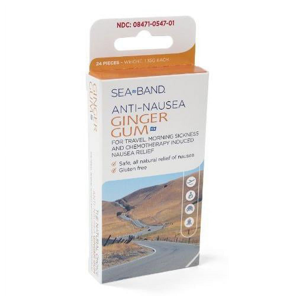 SeaBand AntiNausea Ginger Gum (24 Pieces), Drug Free, For Children & Adults