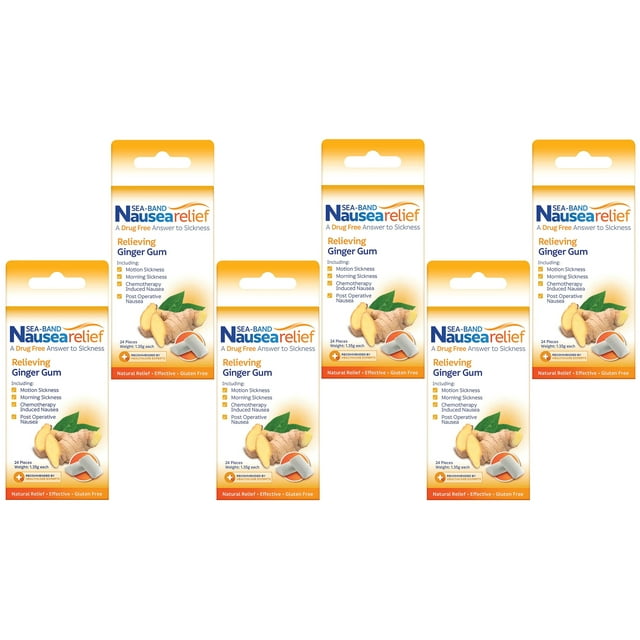 SeaBand AntiNausea Ginger Gum For Motion Morning Sickness, 24 Pieces