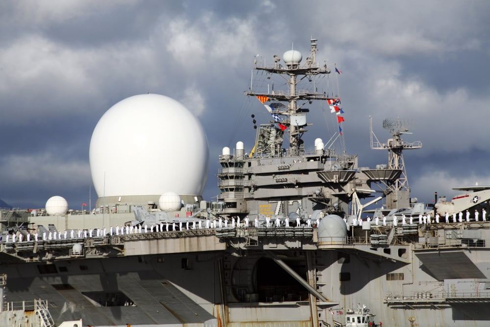 Sea Based X-band Radar appears to be part of the USS Abraham Lincoln Canvas Art - Michael WoodStocktrek Images (34 x 23)