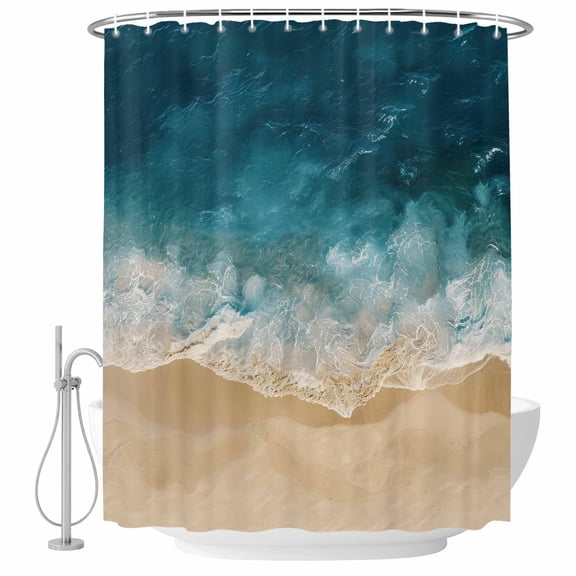 Sea Beach Fabric Shower Curtain Waves Splash Washable Shower Curtains for Bathroom, Waterproof Bath Curtain with Hooks Home Decor 36x72in